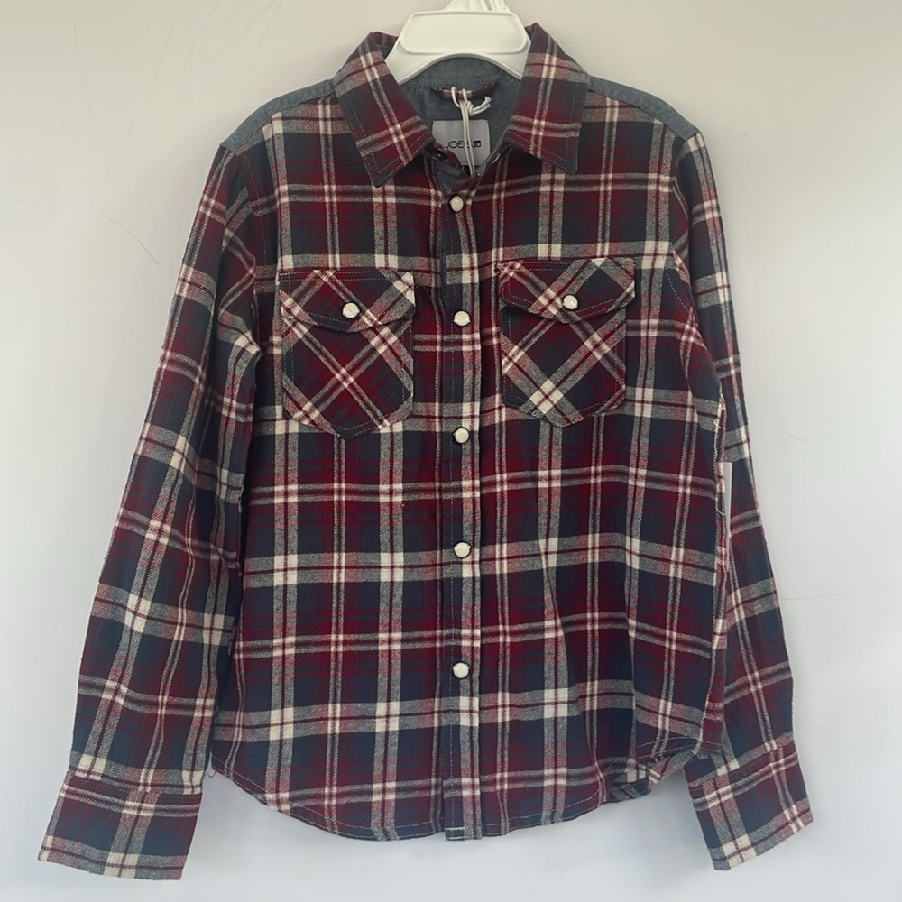 Joe's Boys Blue and Red Plaid Snap Button Down Casual Shirt Medium (5)